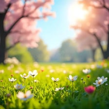 A sunny spring garden suggesting gentle, pleasant warmth.