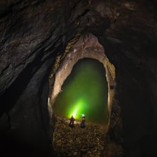 The entrance and underground boat passage of Speedwell Cavern in Castleton, Derbyshire.