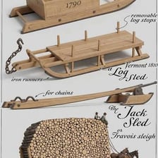 A box-shaped pung sled used on snow