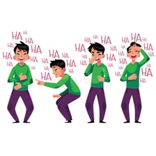 An illustration of a person bent forward at the waist while laughing.