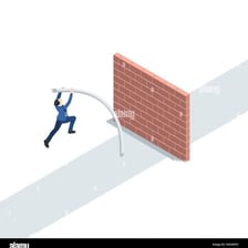 An illustration of a person blocked by a barrier while trying to proceed.