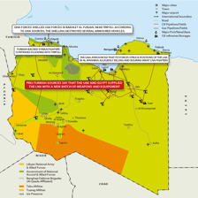 Map of North Africa showing Algeria bordering Libya
