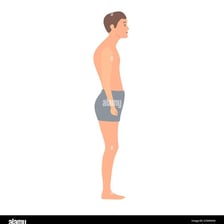 A person shown slouching with rounded shoulders.