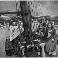 A mariner working aboard a vessel at sea.