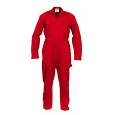 A person wearing a protective one-piece work coverall