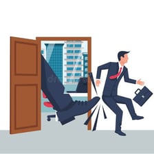 A person being removed from an office by an escort.