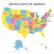 A map depicting multiple states joined within one federal political system.