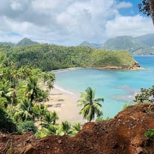 A lush coastal landscape on the Caribbean island of Dominica