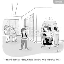 An illustration of a person responding with a sharp, witty comeback.
