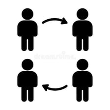 An illustration showing two people exchanging positions.