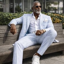 A lightweight seersucker suit showing the fabric’s characteristic puckered texture