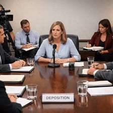 A witness answering questions during a legal deposition.