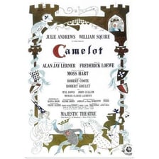 A poster for the 1960 musical Camelot depicting its Arthurian setting.