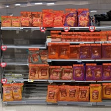 Store shelves stocked with assorted products.