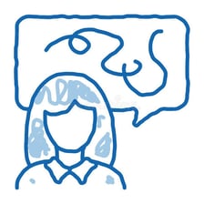 Illustration of a person speaking rapidly with confused speech marks.