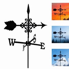 An ornate metal weathervane mounted on a rooftop