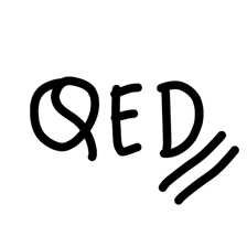 A mathematical proof written on a chalkboard with QED at the end