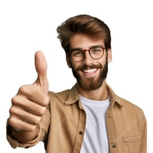 A person signaling approval with a thumbs-up gesture