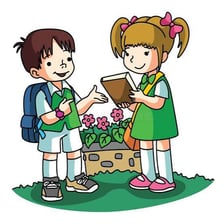 One person handing a book to another person to borrow