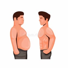 A comparison showing a thin figure beside a chubbier figure