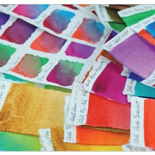 A traditional watercolour painting showing translucent pigment washes on paper