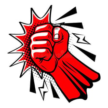 A forceful blow shown striking with a strong impact.