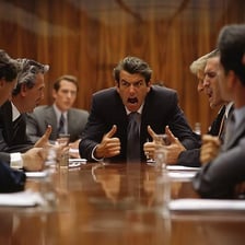 Several people engaged in a serious discussion or debate.