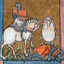 Several mounted riders traveling on horseback