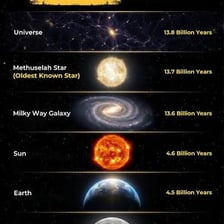 A timeline comparing objects by age, with the oldest at one end.