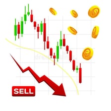 An educational illustration representing falling prices in an economy.