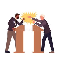 A speaker expressing intense hostility during a debate.