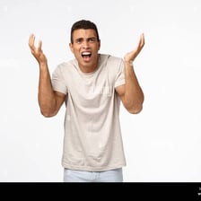 A frustrated person gesturing while complaining