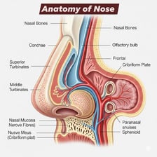 Labeled anatomical illustration showing the septum dividing the two sides of the nose.