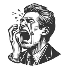 A person crying out loudly in a dramatic illustration