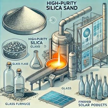 Silica sand and molten glass in a glassmaking process.