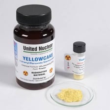 Yellowcake uranium concentrate, a powder produced by processing uranium ore.