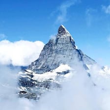 The pyramid-shaped Matterhorn rising above the Swiss Alps.