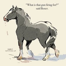 An illustration of Boxer, the cart horse from Animal Farm.