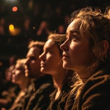 A person watching a performance with intense interest.