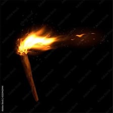A torch with bright flames rising from its top.
