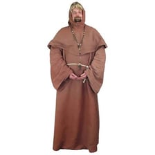A hooded figure wearing a cowl over the head and neck.