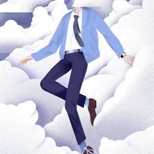 An illustration of Walter Mitty lost in an imagined scene