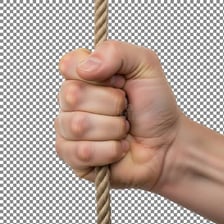 A hand holding a rope in a tight, secure grip.