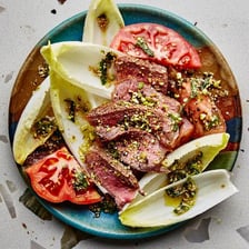 A beautifully plated meal presented as especially appetizing.