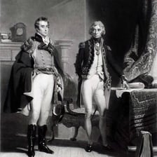 Portraits of naval leaders Horatio Nelson and Chester W. Nimitz.