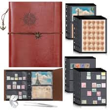 A collector organizing related stamps into matching sets.