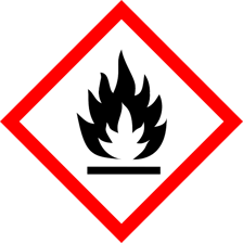 A flammable-material warning symbol beside a fire hazard.
