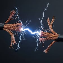 Bright sparks jump between two electrical contacts.