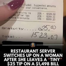 A restaurant server receiving a cash gratuity from a customer.