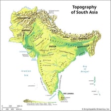 A historical map showing Hindustan in northern India above the Deccan.